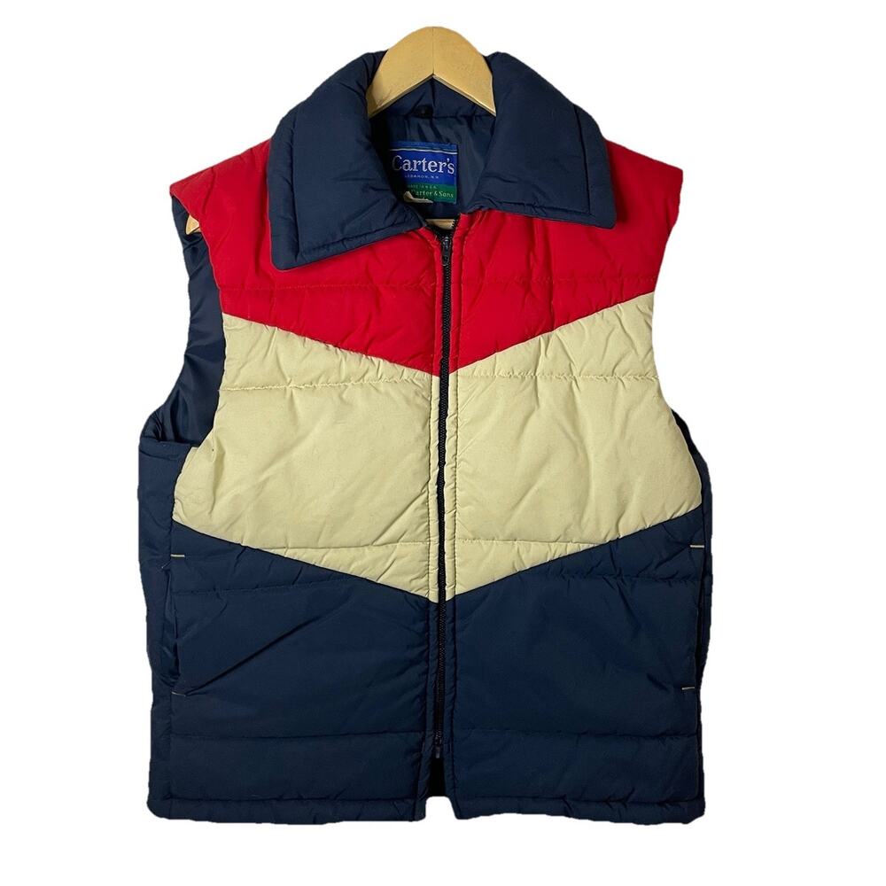 VTG 70s 80s Puffer Ski Vest Navy Red White Carter's Lebanon N.H Hipster Retro L